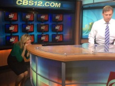 POTD: Shhh Be Vewwy Vewwy Quiet Roby’s About to Get a Hug Suzanne Boyd and Eric Roby, WPEC CBS 12 News Anchors